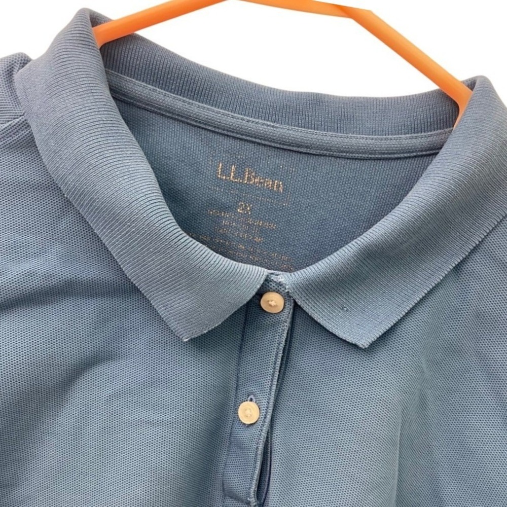 LL Bean Mens 2X Blue Pique Short Sleeve Polo Shirt Collared Two Button Placket